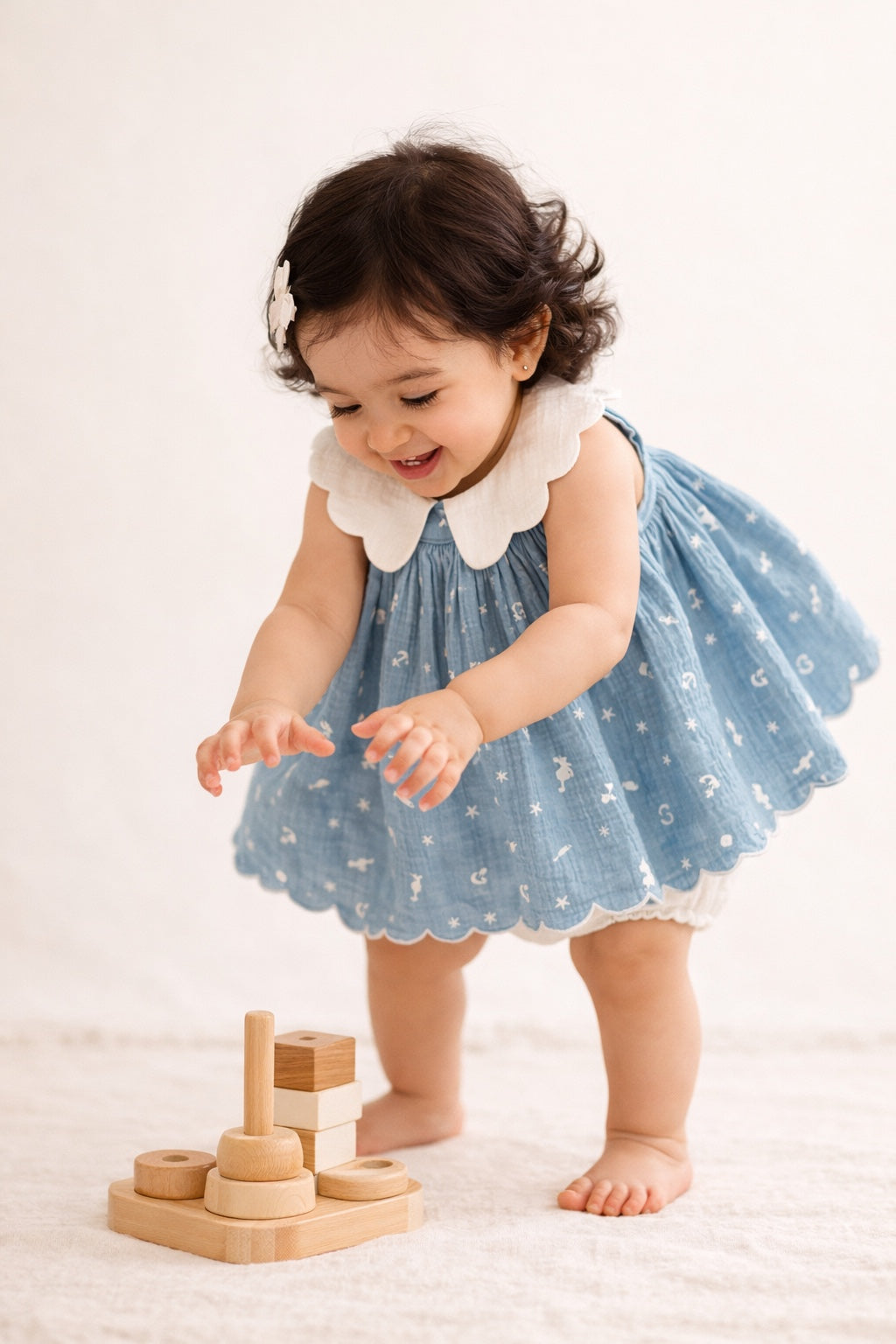 Ocean Splash Frock Set – Organic Cotton Muslin Frock with Bloomer for Baby Girl  (6–24 Months)